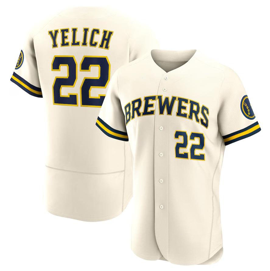 Milwaukee Brewers #22 Christian Yelich Cream Home Wordmark Authentic Player Jersey Baseball Jerseys - Main View