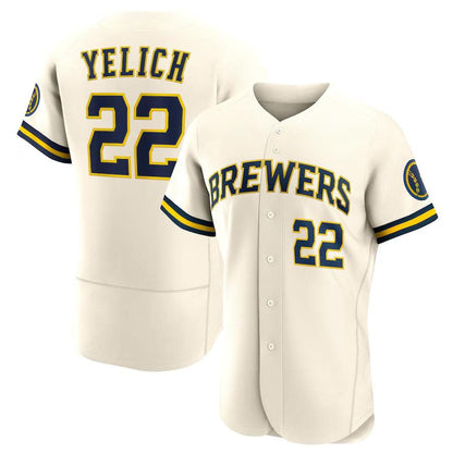 Milwaukee Brewers #22 Christian Yelich Cream Home Wordmark Authentic Player Jersey Baseball Jerseys - Main View