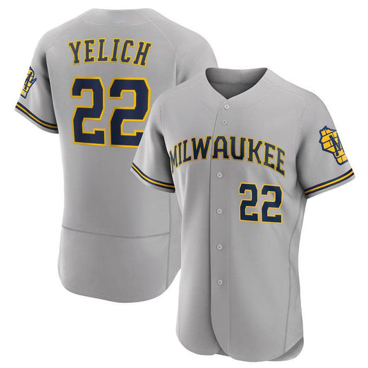 Milwaukee Brewers #22 Christian Yelich Gray Road Authentic Player Logo Jersey Baseball Jerseys - Main View