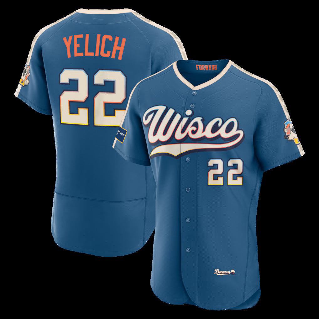 Milwaukee Brewers #22 Christian Yelich Mineral Blue 2026 City Connect Authentic Sponsor Patch Stitched Baseball Jersey - Main View