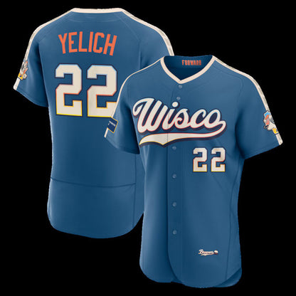 Milwaukee Brewers #22 Christian Yelich Mineral Blue 2026 City Connect Authentic Sponsor Patch Stitched Baseball Jersey - Main View
