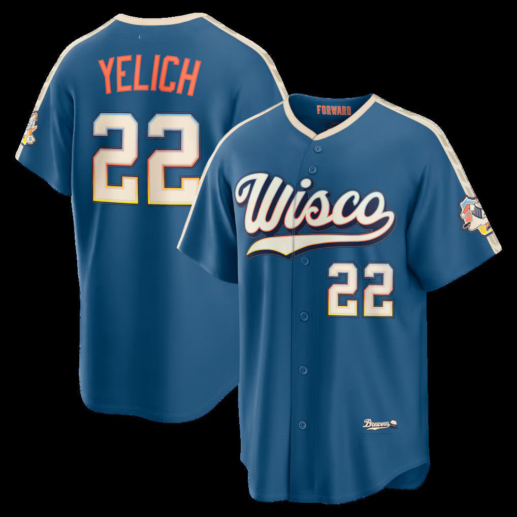 Milwaukee Brewers #22 Christian Yelich Mineral Blue 2026 City Connect Stadium Stitched Baseball Jersey - Main View