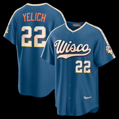Milwaukee Brewers #22 Christian Yelich Mineral Blue 2026 City Connect Stadium Stitched Baseball Jersey - Main View