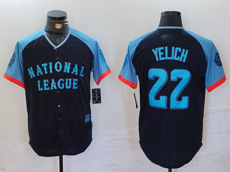 Milwaukee Brewers #22 Christian Yelich Navy 2024 All Star Limited Stitched Baseball Jerseys - Main View