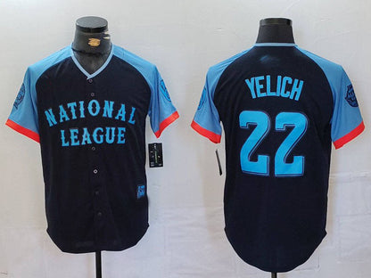 Milwaukee Brewers #22 Christian Yelich Navy 2024 All Star Limited Stitched Baseball Jerseys - Main View