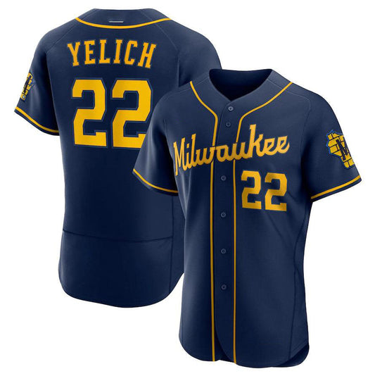 Milwaukee Brewers #22 Christian Yelich Navy 50th Season Alternate Authentic Player Jersey Baseball Jerseys - Main View