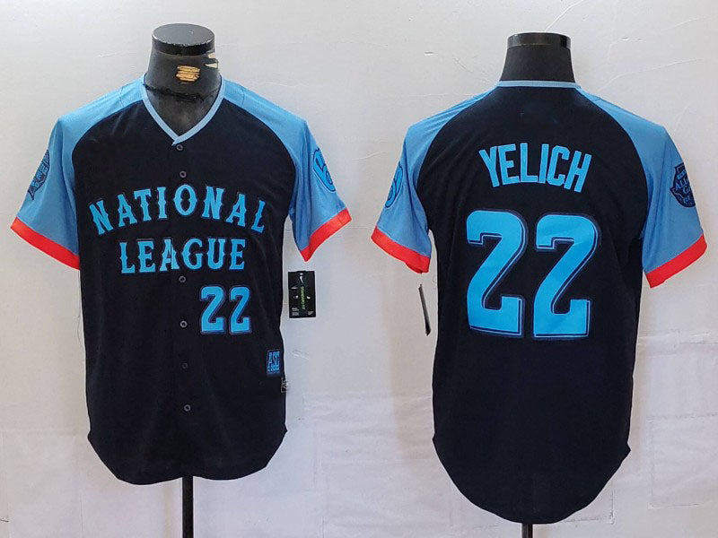 Milwaukee Brewers #22 Christian Yelich Number Navy 2024 All Star Limited Stitched Baseball Jerseys - Main View