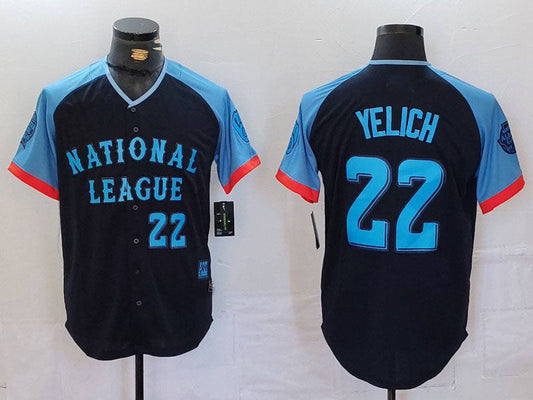 Milwaukee Brewers #22 Christian Yelich Number Navy 2024 All Star Limited Stitched Baseball Jerseys - Main View