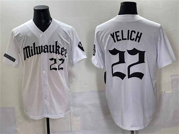 Milwaukee Brewers #22 Christian Yelich White 'Gothic 414 Shadows Edition' Vapor Premier Limited Stitched Baseball Jersey - Main View