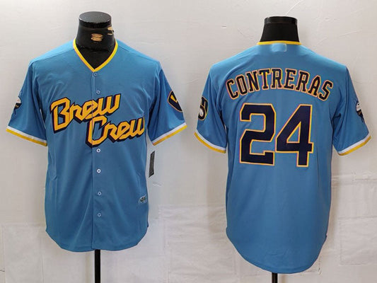 Milwaukee Brewers #24 William Contreras Blue 2022 City Connect Cool Base Stitched Baseball Jerseys - Main View