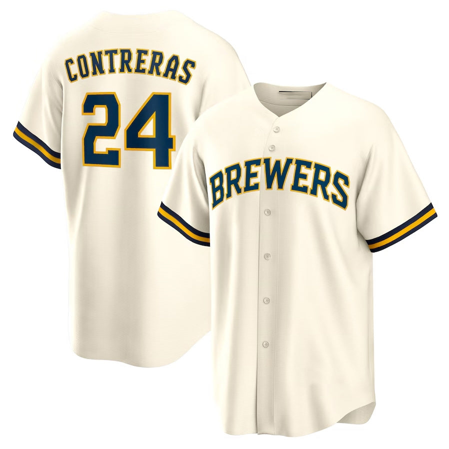 Milwaukee Brewers #24 William Contreras Home Replica Jersey - Cream Stitched Baseball Jersey - Main View