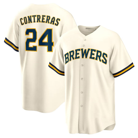 Milwaukee Brewers #24 William Contreras Home Replica Jersey - Cream Stitched Baseball Jersey - Main View