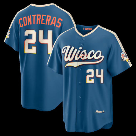 Milwaukee Brewers #24 William Contreras Mineral Blue 2026 City Connect Stadium Stitched Baseball Jersey - Main View