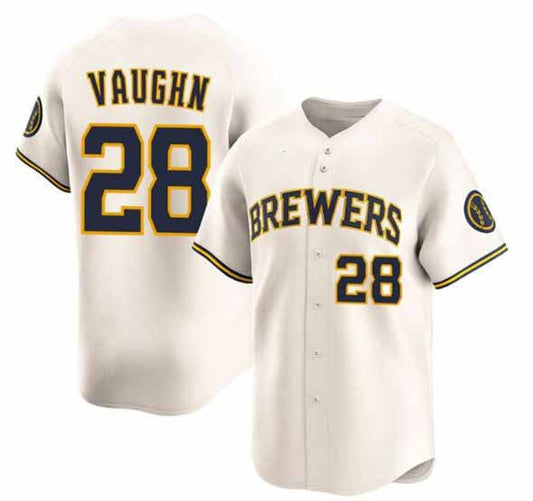Milwaukee Brewers #28 Andrew Vaughn Cream Limited Stitched Baseball Jersey - Main View