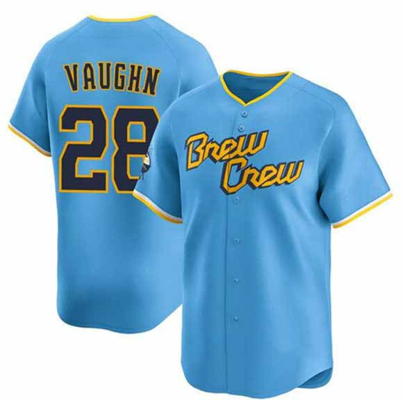 Milwaukee Brewers #28 Andrew Vaughn Powder Blue City Connect Limited Stitched Baseball Jersey - Main View