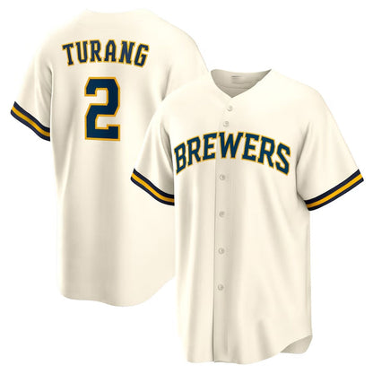 Milwaukee Brewers #2 Brice Turang Home Replica Jersey - Cream Stitched Baseball Jersey - Main View
