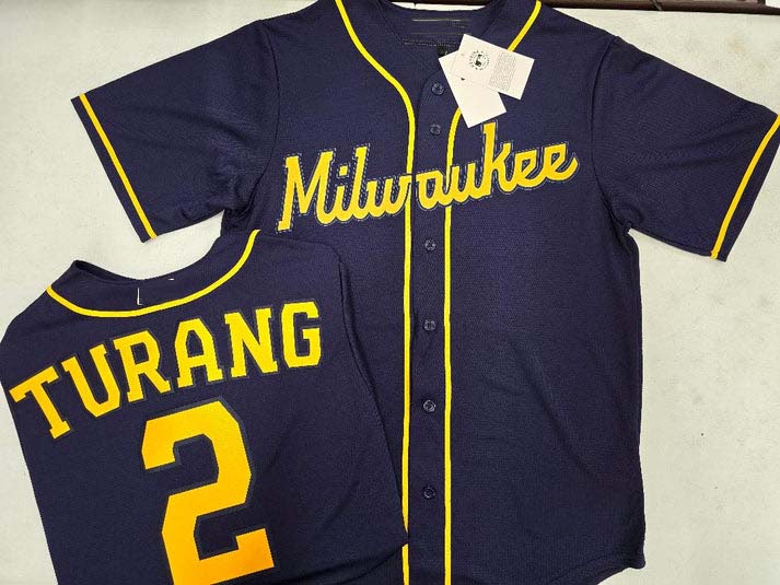 Milwaukee Brewers #2 Brice Turang Navy Blue Stitched Cool Base Baseball Jerseys - Main View