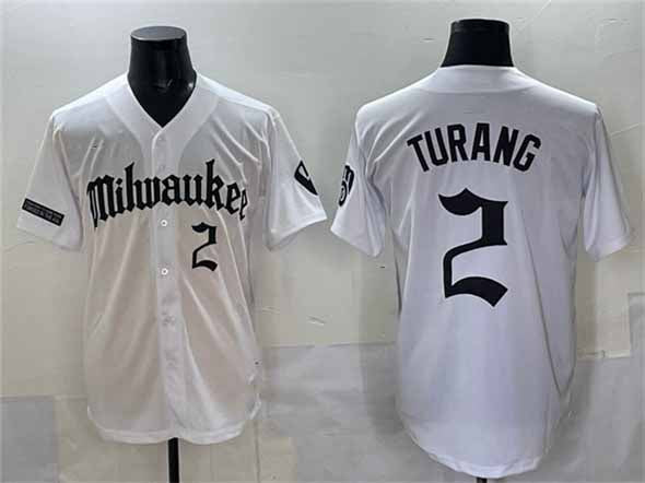 Milwaukee Brewers #2 Brice Turang White 'Gothic 414 Shadows Edition' Vapor Premier Limited Stitched Jersey - Main View