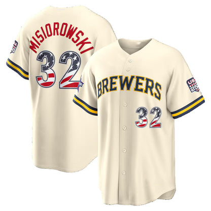 Milwaukee Brewers #32 Jacob Misiorowski 2026 All-Star Edition Stars & Stripes Cream Stadium Baseball Jersey - Main View