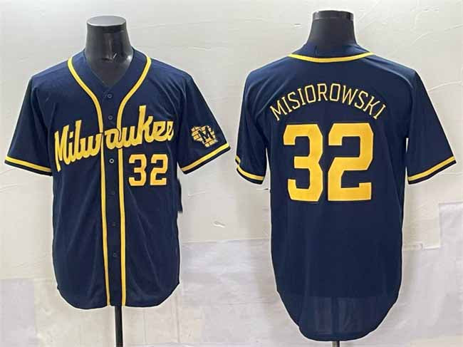 Milwaukee Brewers #32 Jacob Misiorowski Navy 2025 With Patch Stitched Baseball Jersey - Main View