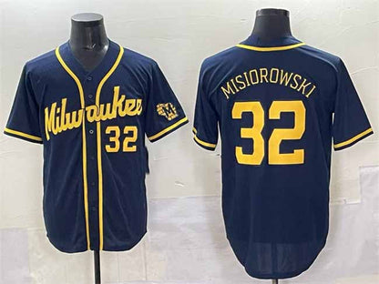 Milwaukee Brewers #32 Jacob Misiorowski Navy 2025 With Patch Stitched Baseball Jersey - Main View