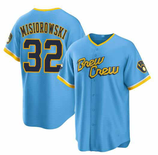 Milwaukee Brewers #32 Jacob Misiorowski Powder Blue City Connect Cool Base Stitched Baseball Jersey - Main View