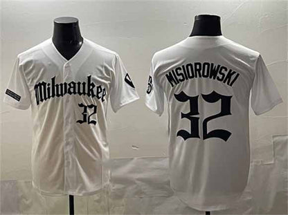 Milwaukee Brewers #32 Jacob Misiorowski White 'Gothic 414 Shadows Edition' Vapor Premier Limited Stitched Baseball Jersey - Main View