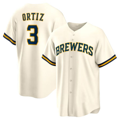 Milwaukee Brewers #3 Joey Ortiz Home Replica Jersey - White Stitched Baseball Jersey - Main View