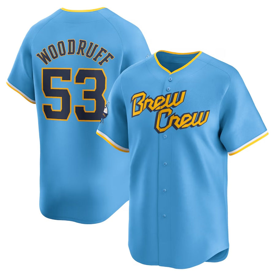 Milwaukee Brewers #53 Brandon Woodruff City Connect Limited Player Jersey - Powder Blue Stitched Baseball Jersey - Main View