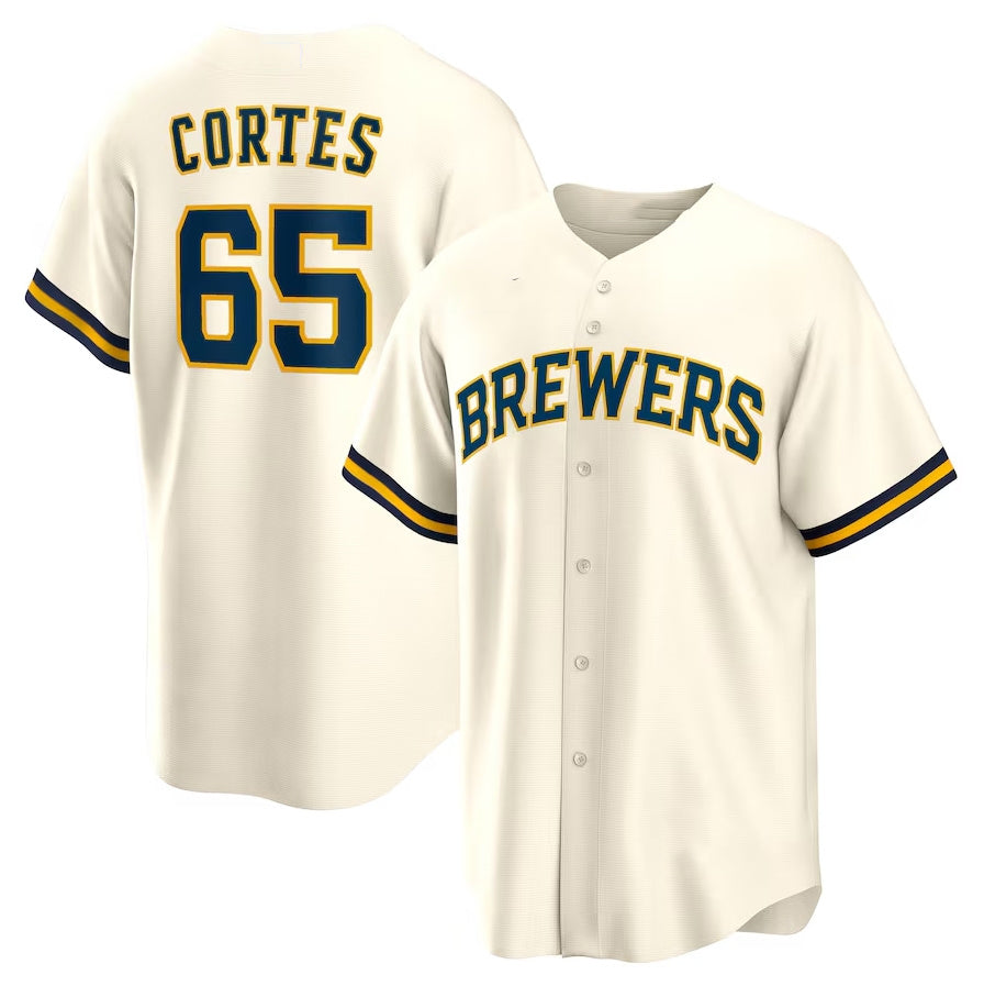 Milwaukee Brewers #65 Nestor Cortes Home Replica Jersey - Cream Stitched Baseball Jersey - Main View