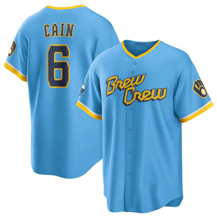 Milwaukee Brewers #6 Lorenzo Cain Powder Blue 2022 City Connect Replica Player Jersey Baseball Jerseys - Main View