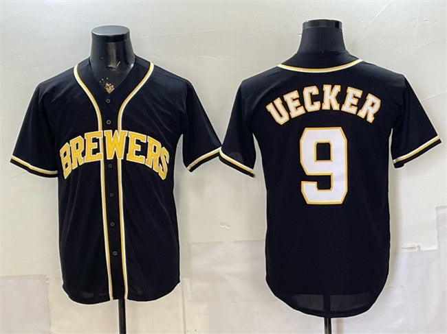 Milwaukee Brewers #9 Bob Uecker 2026 Fashion Replica Black Out Stitched Jersey - Main View
