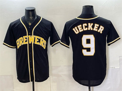 Milwaukee Brewers #9 Bob Uecker 2026 Fashion Replica Black Out Stitched Jersey - Main View