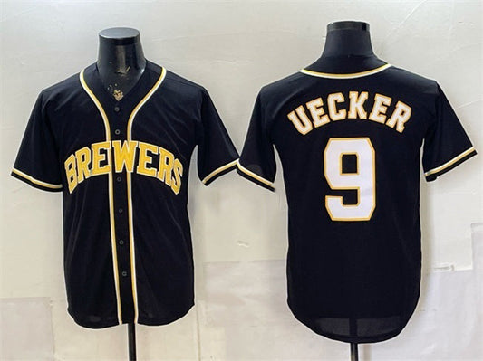 Milwaukee Brewers #9 Bob Uecker 2026 Fashion Replica Black Out Stitched Jersey - Main View