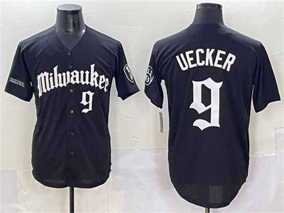 Milwaukee Brewers #9 Bob Uecker Black 'Gothic 414 Shadows Edition' Vapor Premier Limited Stitched Baseball Jersey - Main View