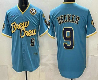Milwaukee Brewers #9 Bob Uecker Blue City Connect Limited Stitched Baseball Jersey - Main View