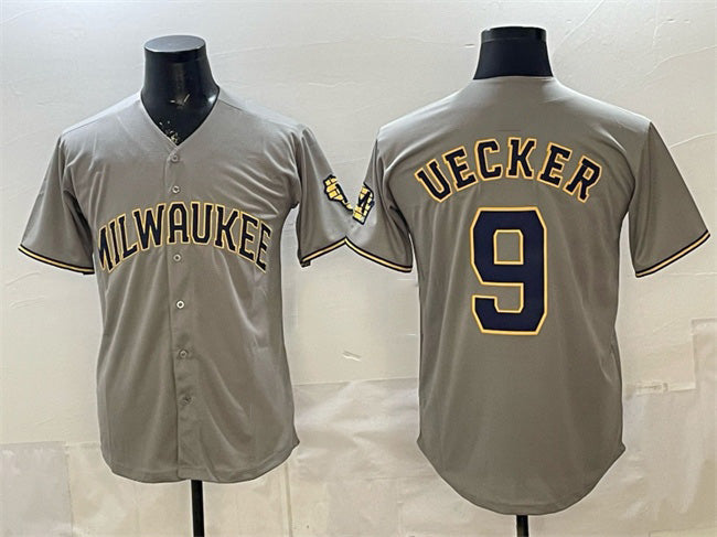 Milwaukee Brewers #9 Bob Uecker Grey Home Limited Stitched Baseball Jersey - Main View
