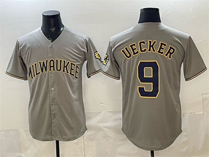 Milwaukee Brewers #9 Bob Uecker Grey Home Limited Stitched Baseball Jersey - Main View