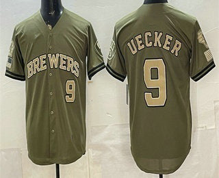 Milwaukee Brewers #9 Bob Uecker Olive 2026 Armed Forces Day Jersey - Main View