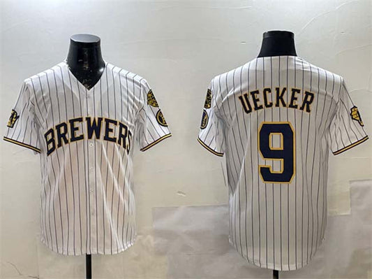 Milwaukee Brewers #9 Bob Uecker White With Home Patch Limited Stitched Baseball Jersey - Main View