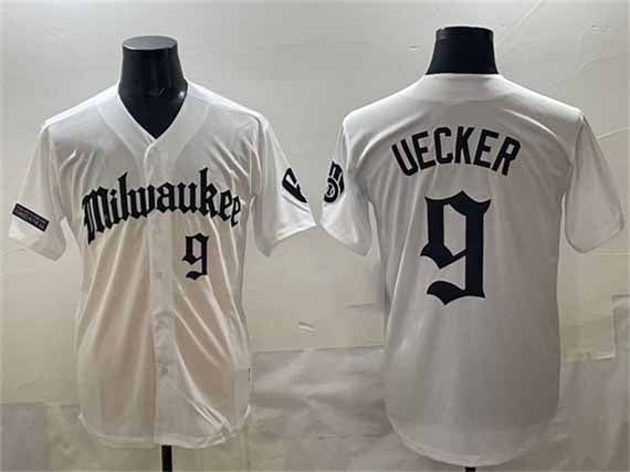 Milwaukee Brewers #9 Bob Uecker White 'Gothic 414 Shadows Edition' Vapor Premier Limited Stitched Baseball Jersey - Main View