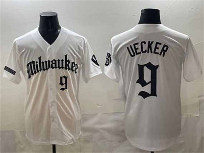 Milwaukee Brewers #9 Bob Uecker White 'Gothic 414 Shadows Edition' Vapor Premier Limited Stitched Baseball Jersey - Main View