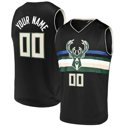 Custom M.Bucks Fanatics Branded Fast Break Replica Jersey Black Statement Edition Stitched Basketball Jersey - Main View
