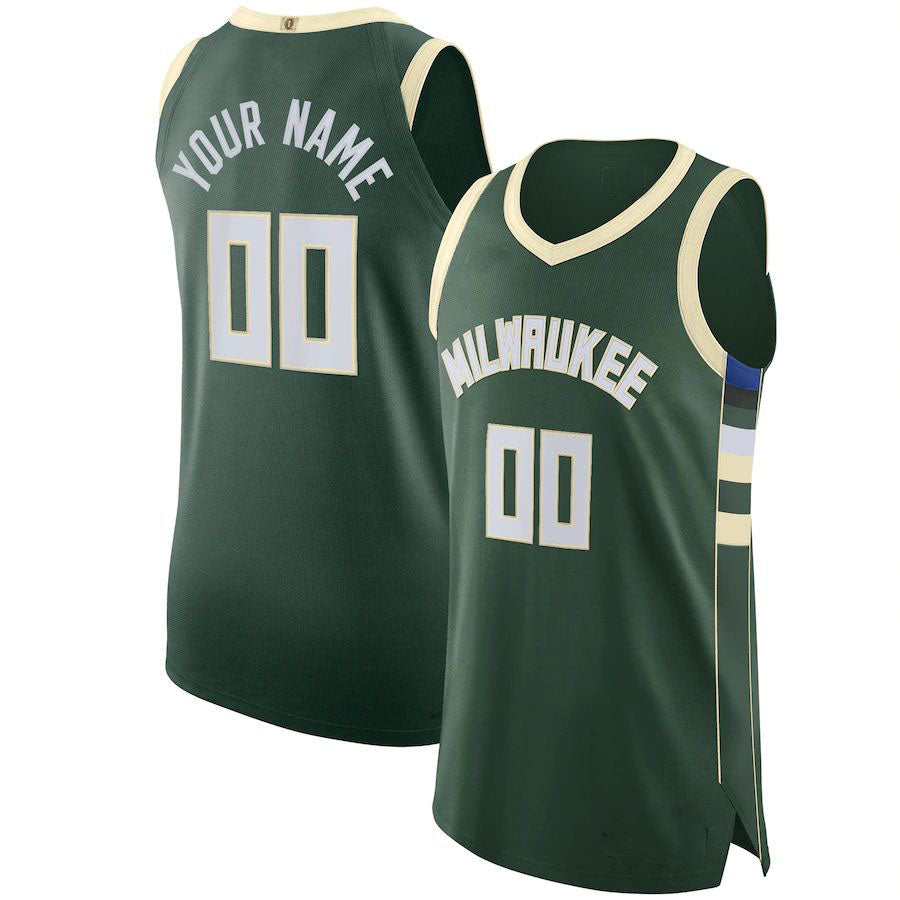 Custom M.Bucks 2021-22 Diamond Swingman Authentic Jersey Icon Edition Hunter Green Stitched Basketball Jersey - Main View
