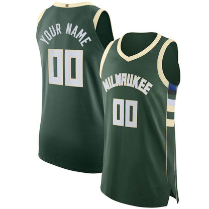 Custom M.Bucks 2021-22 Diamond Swingman Authentic Jersey Icon Edition Hunter Green Stitched Basketball Jersey - Main View