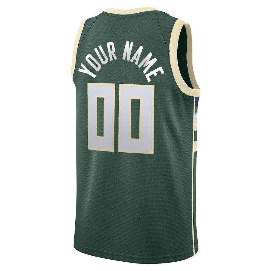 Custom M.Bucks 2021-22 Diamond Swingman Icon Edition Hunter Green Stitched Basketball Jersey - Main View