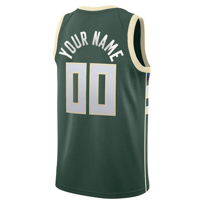 Custom M.Bucks 2021-22 Diamond Swingman Icon Edition Hunter Green Stitched Basketball Jersey - Main View