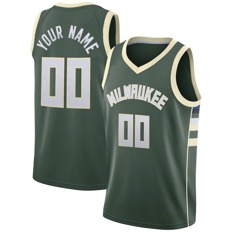 Custom M.Bucks Swingman Jersey Hunter Green Icon Edition Stitched Basketball Jersey - Main View