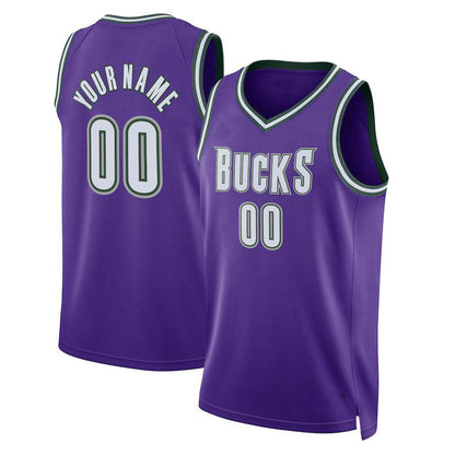 Custom M.Bucks Unisex 2022-23 Custom Swingman Jersey Classic Edition Purple Stitched Basketball Jersey - Main View