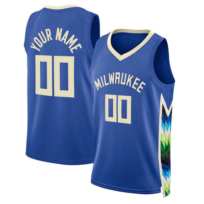Custom M.Bucks Unisex 2022-23 Swingman Jersey City Edition Royal Stitched Basketball Jersey - Main View